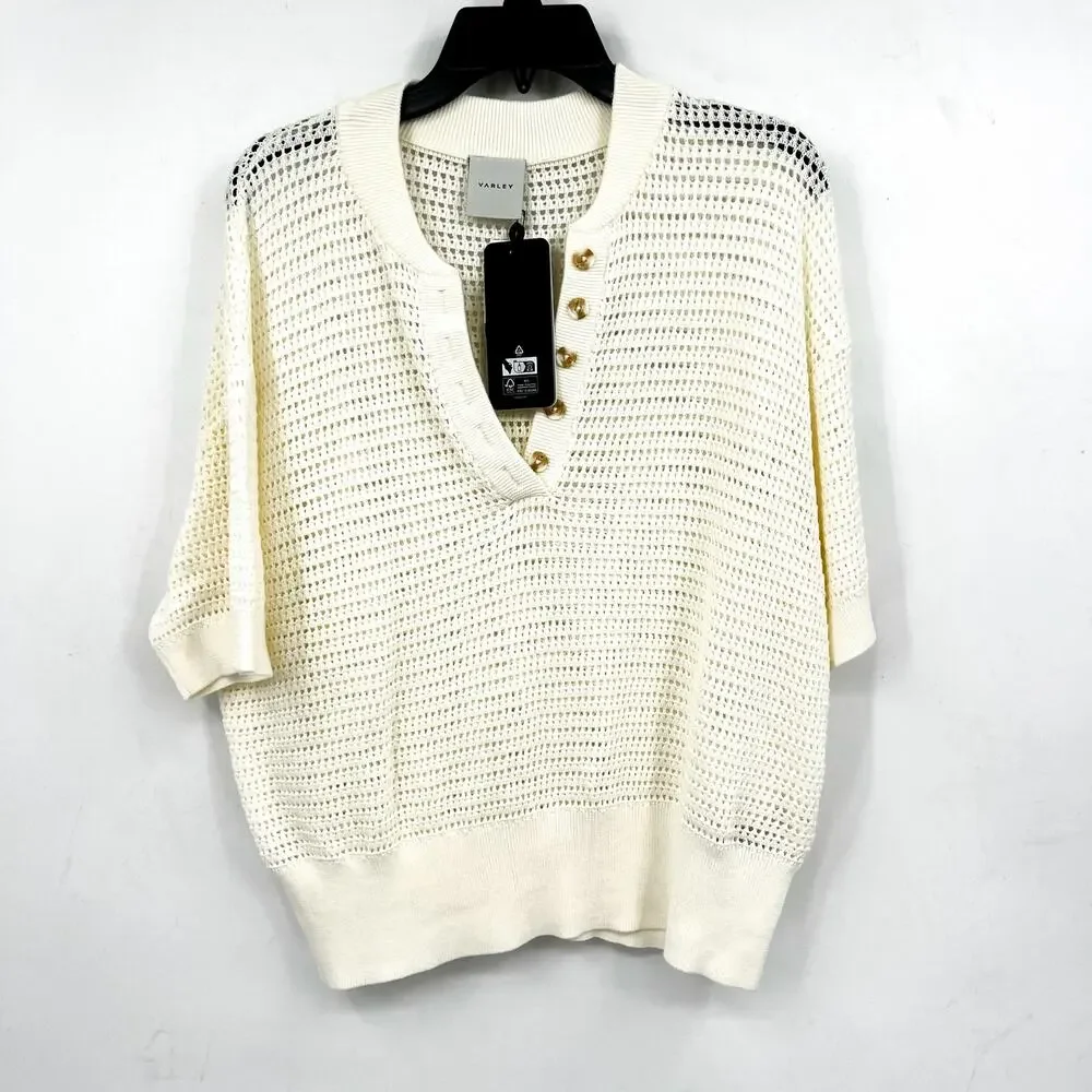 VARLEY Women's Callie Mesh Knit Top Large Beige Egret Short Sleeve NWT - Picture 5 of 13
